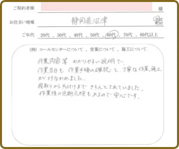 お客様のお声 親切な対応で助かりました。