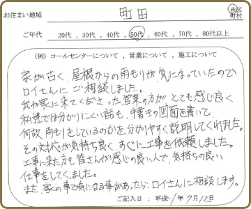 お客様のお声 手書きの図面で説明してくださり、分かりやすかった。